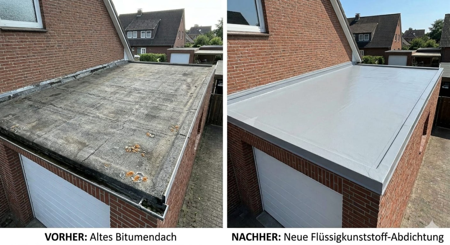 Vorher und Nachher einer Flachdachabdichtung